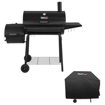 Keg Products Charcoal Grill w/Offset Smoker, Utensil Hooks, Solid Side Table & Grill Cover