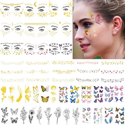 Face Tattoos Sticker and Freckle Sticker for Women, Glitter Metallic Face Temporary Tattoos