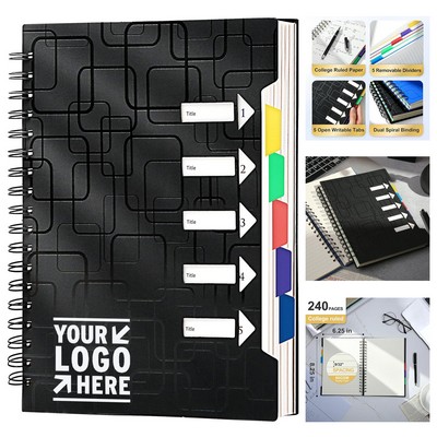 5 x 7 Inch 5-Subject 240-Page Spiral Notebook with Divider Tabs