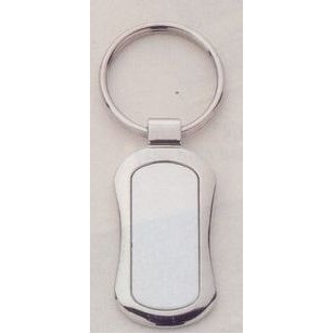 Oval Shaped Polished Silver Key Ring w/ Matte Silver Engravable Insert