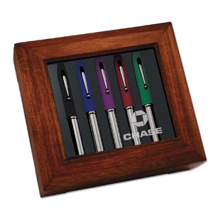 7-1/4"x6-1/2"x2" Deluxe 5-LED Pen Wooden Gift Box