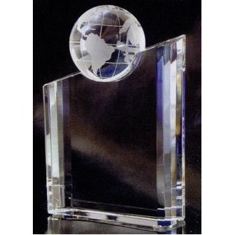 World Globe Crystal Award w/Pre-Etched Map