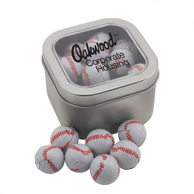 Window Tin w/Chocolate Baseballs