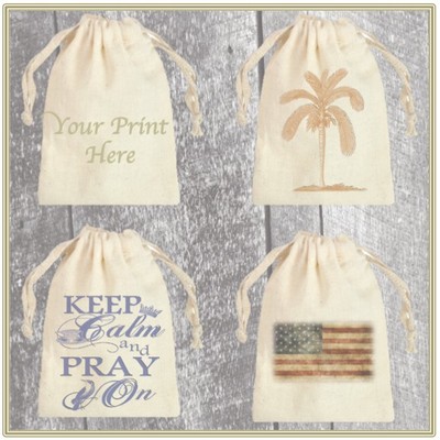 4"x4" Custom Printed Cotton Pouch with Drawstring