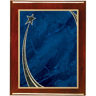 Rosewood Piano Finish Plaque with Blue Rising Star Brass Plate, 9 x 12"