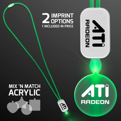 Green Light Up Lanyard Necklace with Acrylic Circle Pendant - Domestic Imprint