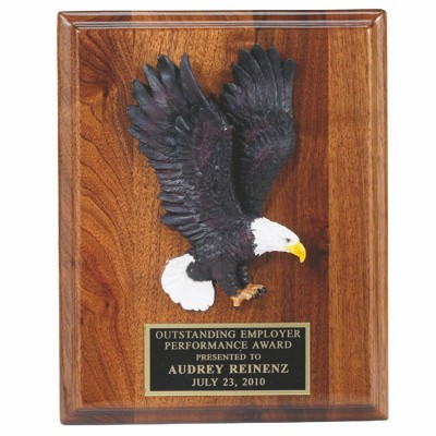 Walnut Finish Plaque w/Hand Painted Resin Eagle & Black Engraving Plate (8"x10")