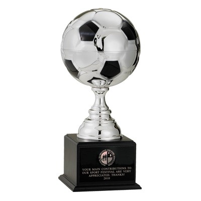 13" Silver & Black Soccer Ball Trophy w/Silver Pedestal & Black Base