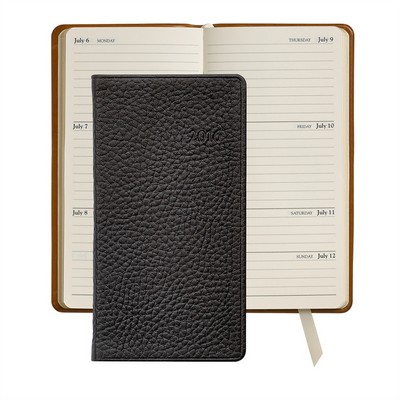 6" Personal Pocket Appointment Book W/ Pebble Grain Leather Cover