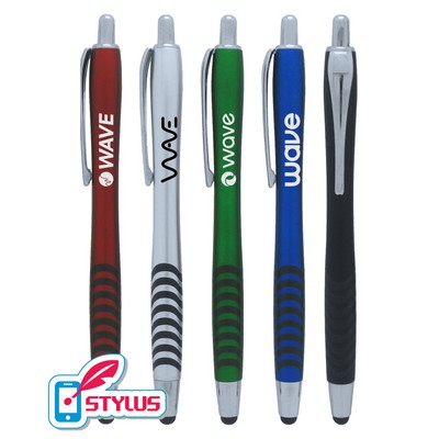 Colored "Wave-Grip" Promotional Stylus Click Pen with Elegant Designed Grip Section