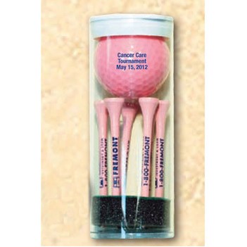 Golf Ball Tube w/ Six Pink 2 3/4" Tees & 1 Golf Ball