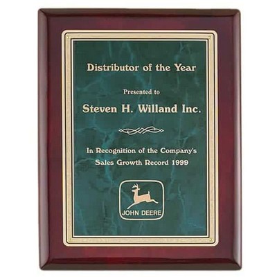 Rosewood & Emerald Piano Finish Plaque with Marble Design Brass Plate (9" x 12")