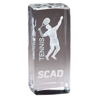 Crystal Block with 3-D Laser Tennis, Male (2" x 4.5")