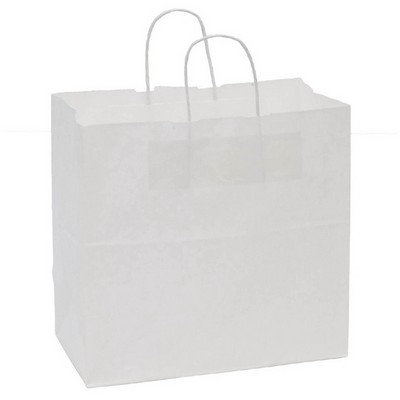 Food Service Paper Shopping Bags, White Kraft, Ink Printed - Panther 13" x 7" x 12.5"