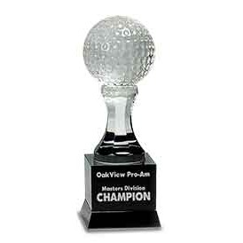 9" Crystal Golf Ball on Black Pedestal Base