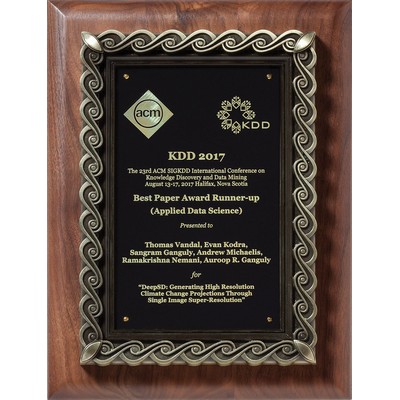 Walnut Rectangle Plaque w/Black Brass Plate & Cast Metal, 9"x12"