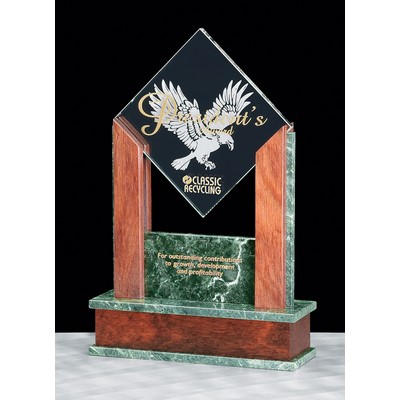 SUMMIT: Stone & Glass Desk Award w/Beveled Jade Glass Panel