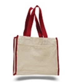 Full Side & Bottom Gusset Heavy Canvas Tote Bag w/Web Handles & Side Pocket