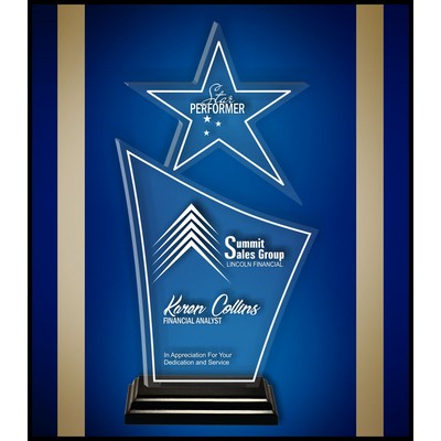 10" Star Finn Clear Acrylic Award with a Black Wood Base