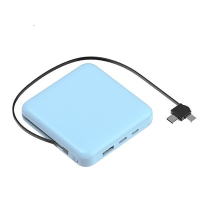 Square 10000 mAh Power Bank with Built in Cable