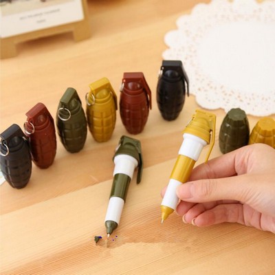 Grenades Shape Retractable Plastic Ballpoint Pen With Key-Ring