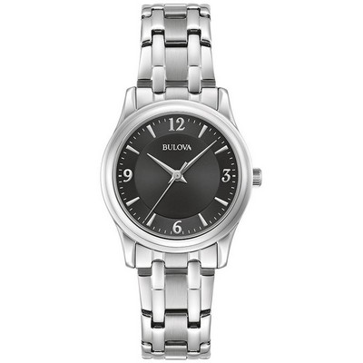 Bulova® Corporate Collection Ladies Silver Tone Watch w/Black Dial