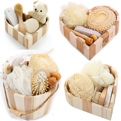 4Pcs Heart Wooden Box Spa Day Kit