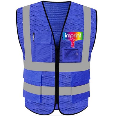 Class 2 Breathable Reflective Safety Vest with Pockets and Zipper