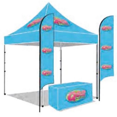 10x10 Tent with (2) 8' Flag Single Sided and 6' Table Cover