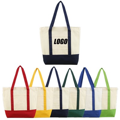 Cotton Canvas Boat Tote With Exterior Pocket