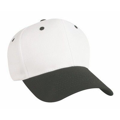 6-Panel Constructed Cotton Twill Cap w/Contrast Top Button & Eyelets