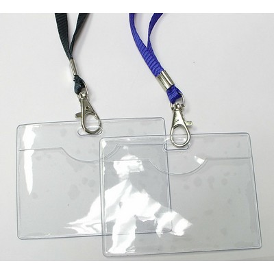 Clear Vinyl Horizontal Badge Holder w/Lanyard (3½"x2½")