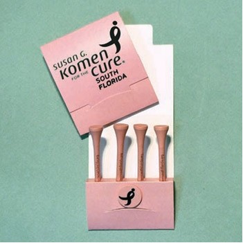 Golf Tee Matchbook Packet w/ Four Pink 3 1/4" Tees & 1 Marker