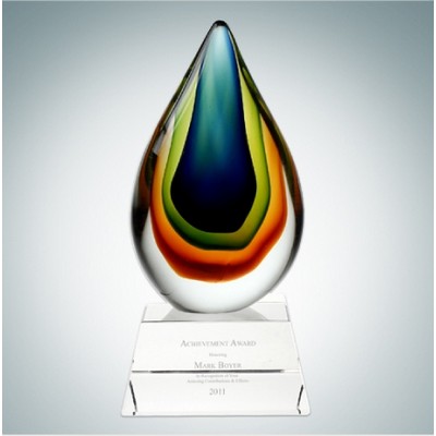 Art Glass Teardrop Optical Crystal Award