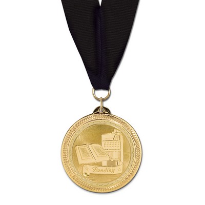 2" Reading Brite Laser Medal w/ Grosgrain Neck Ribbon