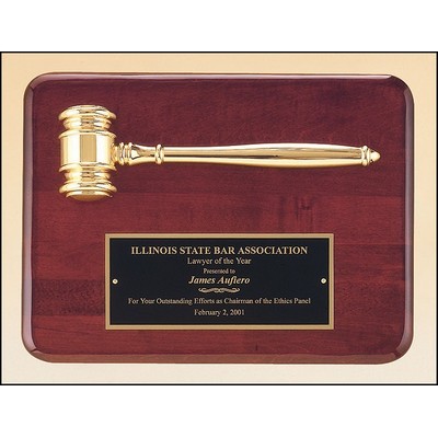 Rosewood plaque with gold metal gavel, 9 x 12"