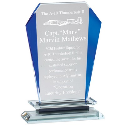 Optical Crystal Slanted Tower Award w/Blue Accented Sides (7" x 4¾")