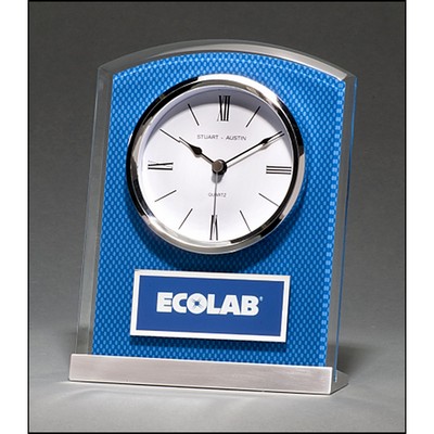 Glass Clock with Blue Carbon Fiber Design