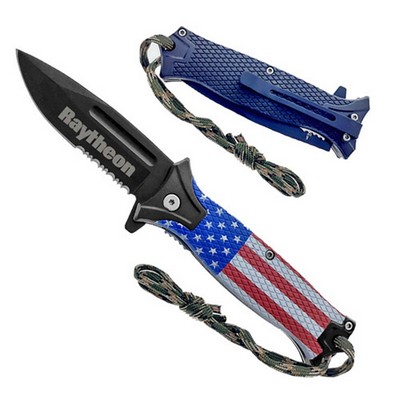 US Flag Pocket Knife With Paracord Strap