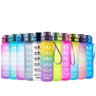 32oz Leakproof BPA Free Drinking Water Bottle with Time Marker