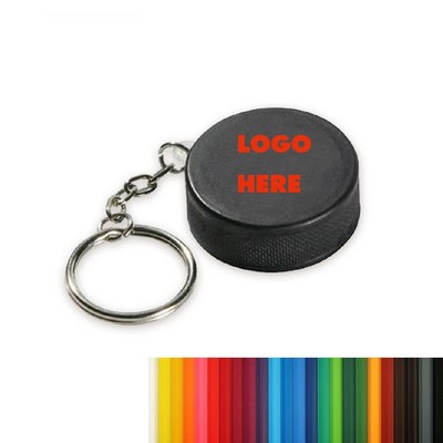 Hockey Puck Stress Reliever w/Keychain