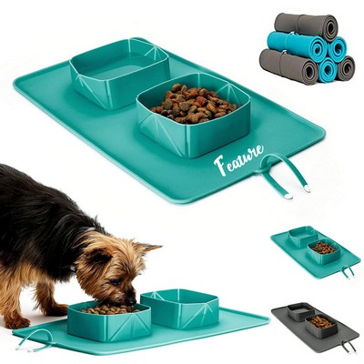 Silicone Collapsible Pet Double Bowl Water Food Feeding Cup