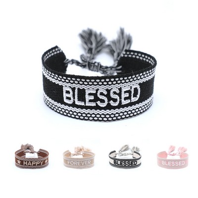 Woven Embroidery Letter Tassel Bracelet