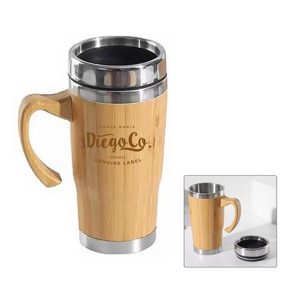 15 Oz. Stainless Steel Bamboo Coffee Mug