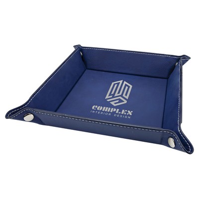 6" x 6" Blue/Silver Laserable Leatherette Snap Up Tray with Silver Snaps