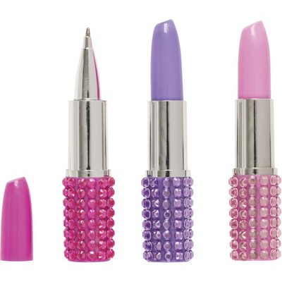 Rhinestone Lipstick Shape Ballpoint Pen