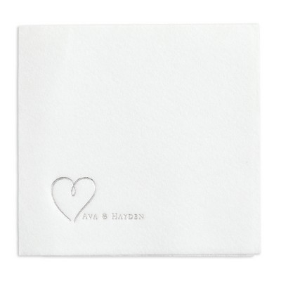 Petite Heart Premium Beverage Napkin w/uncoined Edge (White)