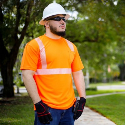 Hi Vis Class 2 3.8 oz. Polyester Segmented Tape Safety T-Shirt with Pocket