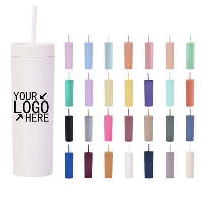 Double Wall Matte Finishing 16Oz Plastic Straw Tumbler