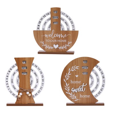 Creative Manual Rotating Wooden Disc Perpetual Calendar